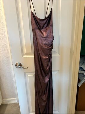 Metallic Plum Spaghetti-Strap Maxi Dress